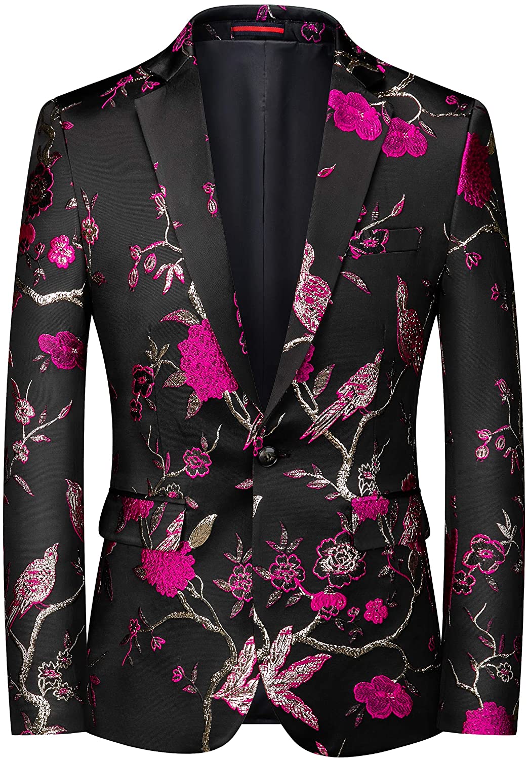 UNINUKOO Men's Elegent Floral Design Slim Fit Casual Blazer Prom Wedding Suit Top