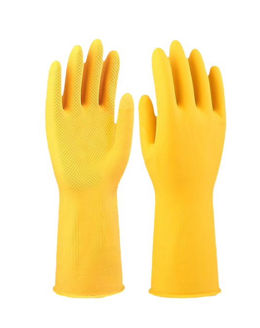Household Rubber Cleaning Gloves, Non-slip Textured Latex Dishwashing Gloves, Long Cuff Waterproof Household Kitchen Cleaning Gloves, Reusable for Kitchen and Bathroom Cleaning 1 Pair ( Pack of 2)