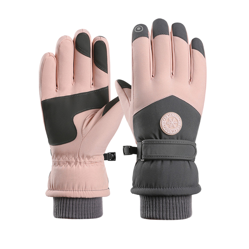 Winter Gloves Women Waterproof Touchscreen Ski Gloves Anti-Slip Windproof Warm Snow  Gloves for Skiing Cycling Driving Hiking (Pink Grey)