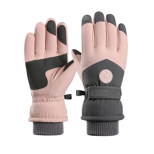 Winter Gloves Women Waterproof Touchscreen Ski Gloves Anti-Slip Windproof Warm Snow Gloves for Skiing Cycling Driving Hiking (Pink Grey)