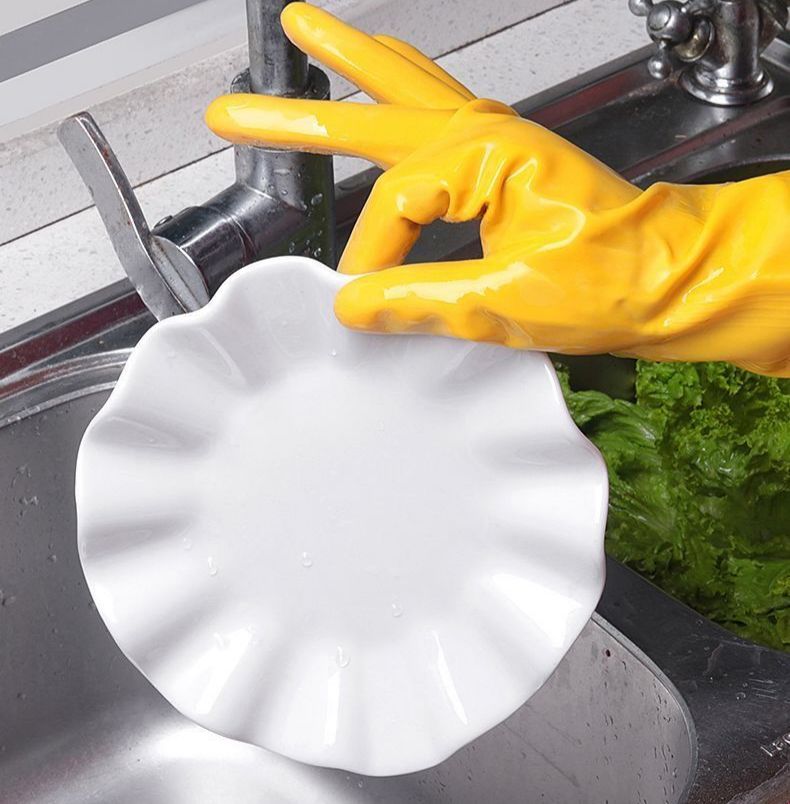 Household Rubber Cleaning Gloves, Non-slip Textured Latex Dishwashing Gloves, Long Cuff Waterproof Household Kitchen Cleaning Gloves, Reusable for Kitchen and Bathroom Cleaning 1 Pair ( Pack of 2)