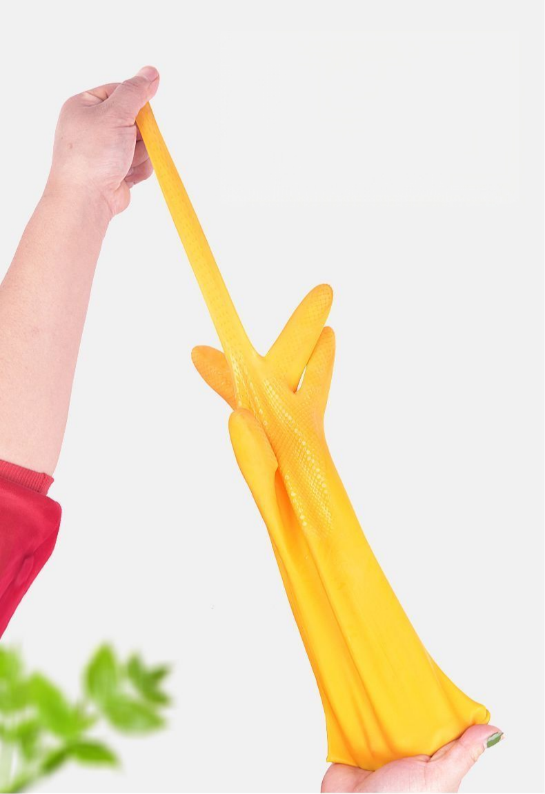 Household Rubber Cleaning Gloves, Non-slip Textured Latex Dishwashing Gloves, Long Cuff Waterproof Household Kitchen Cleaning Gloves, Reusable for Kitchen and Bathroom Cleaning 1 Pair ( Pack of 2)