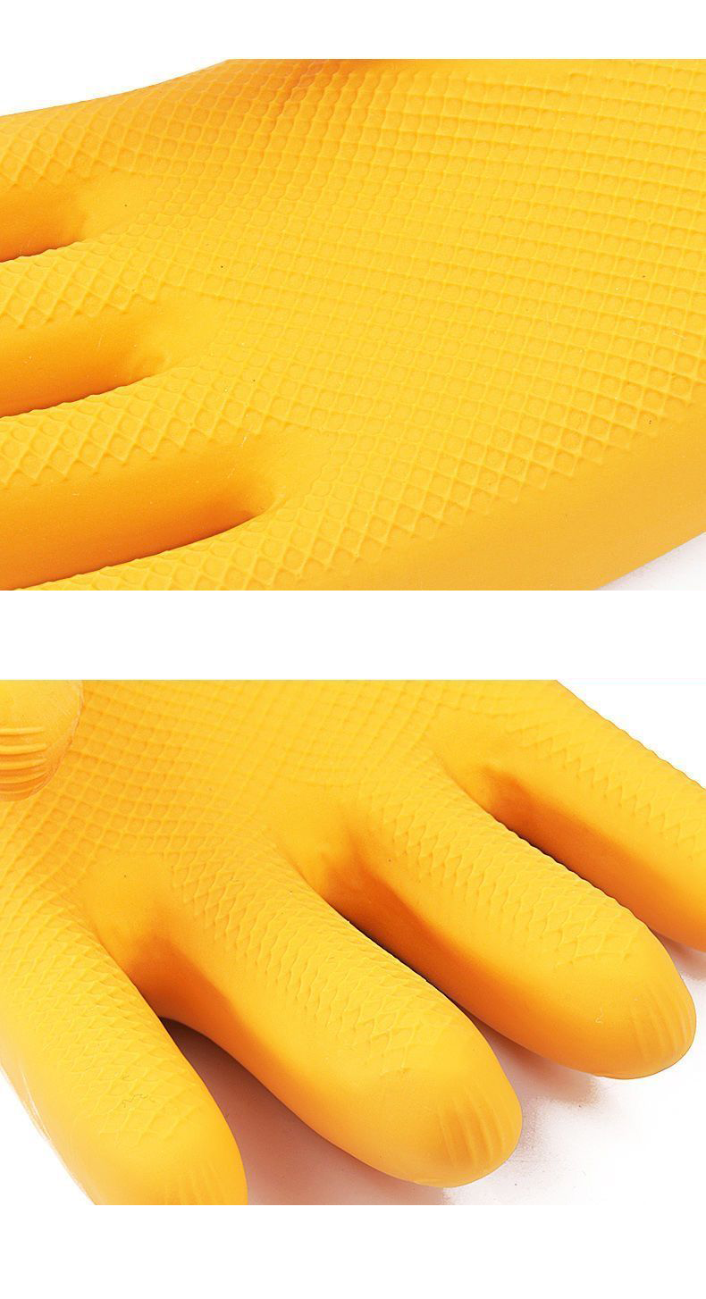 Household Rubber Cleaning Gloves, Non-slip Textured Latex Dishwashing Gloves, Long Cuff Waterproof Household Kitchen Cleaning Gloves, Reusable for Kitchen and Bathroom Cleaning 1 Pair ( Pack of 2)