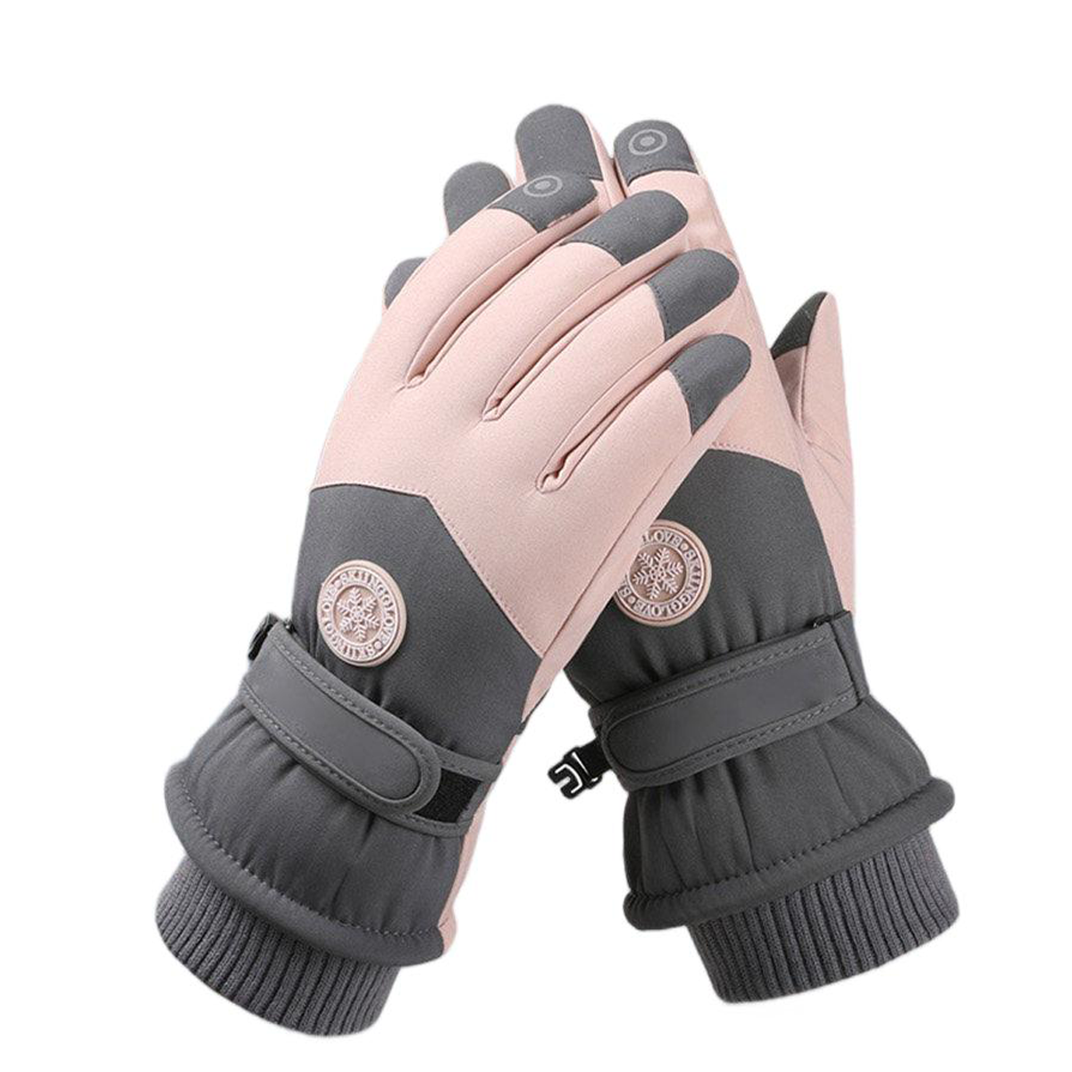 Winter Gloves Women Waterproof Touchscreen Ski Gloves Anti-Slip Windproof Warm Snow  Gloves for Skiing Cycling Driving Hiking (Pink Grey)