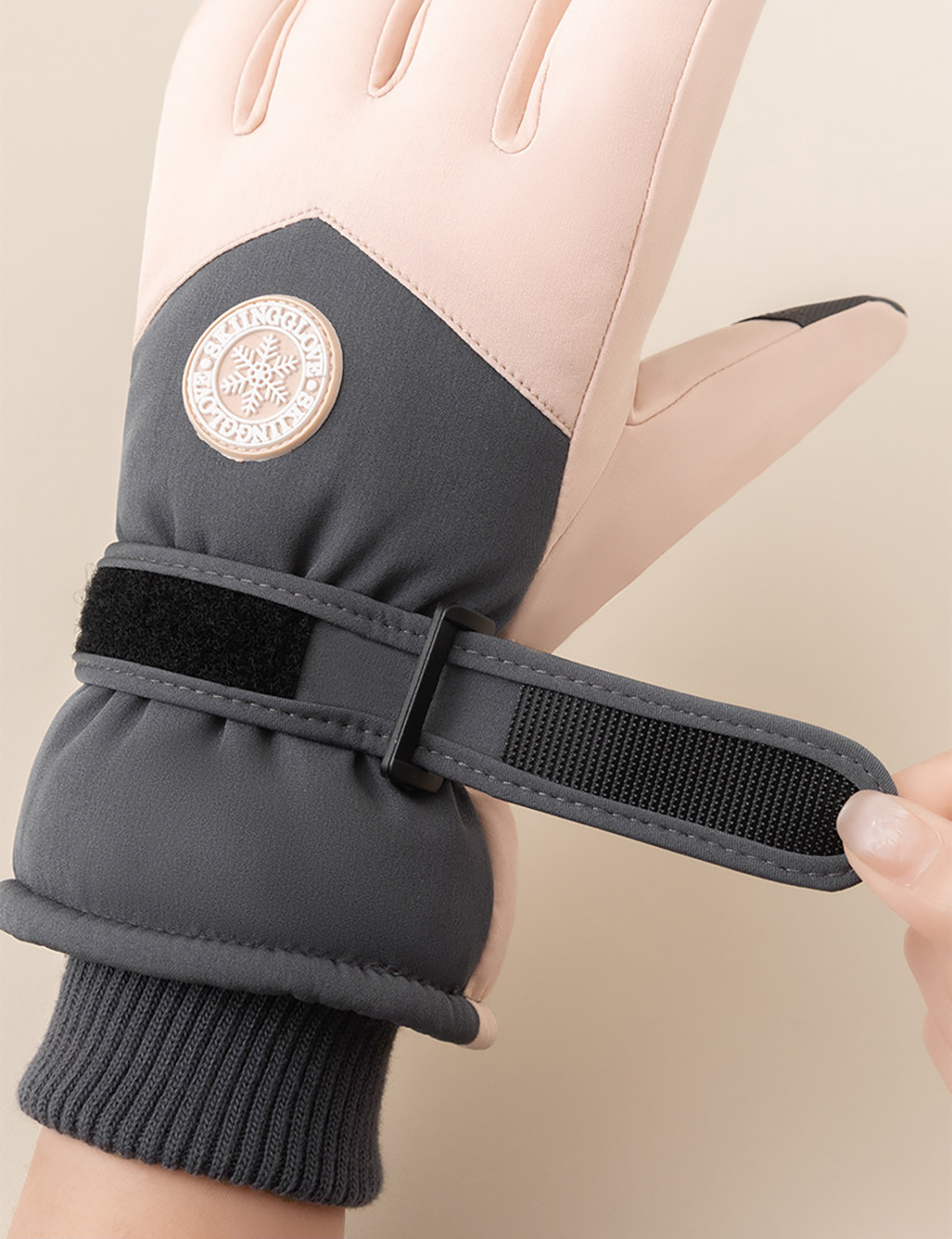 Winter Gloves Women Waterproof Touchscreen Ski Gloves Anti-Slip Windproof Warm Snow  Gloves for Skiing Cycling Driving Hiking (Pink Grey)