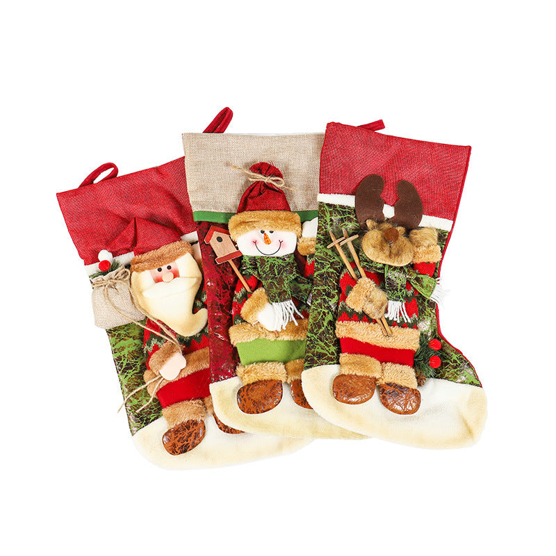 Large Size Christmas Stockings Classic Santa Claus Candy Gift Bag Christmas Decoration Snowman Elk Christmas Boot