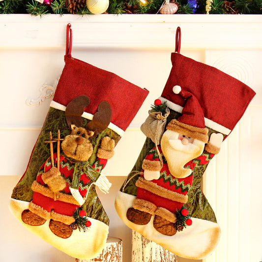 Large Size Christmas Stockings Classic Santa Claus Candy Gift Bag Christmas Decoration Snowman Elk Christmas Boot