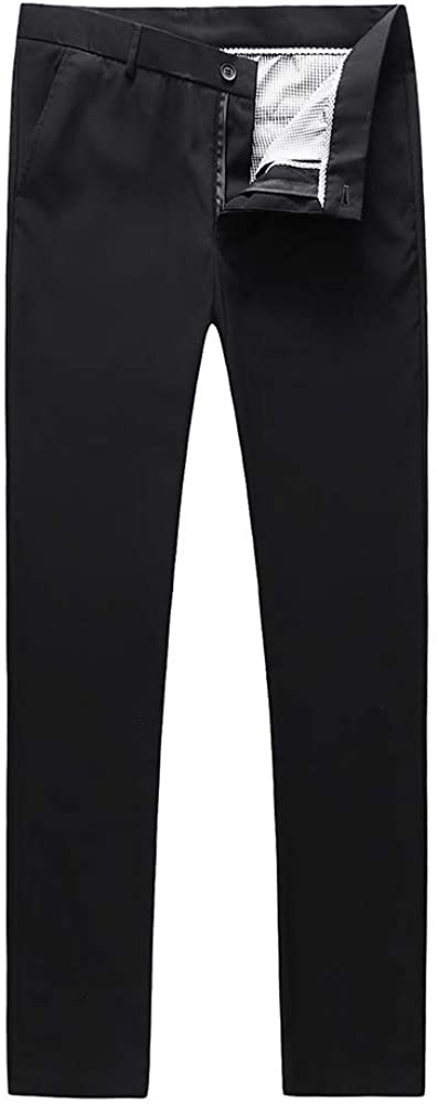 Mens Casual Trousers Slim Fit Flat Front Pants