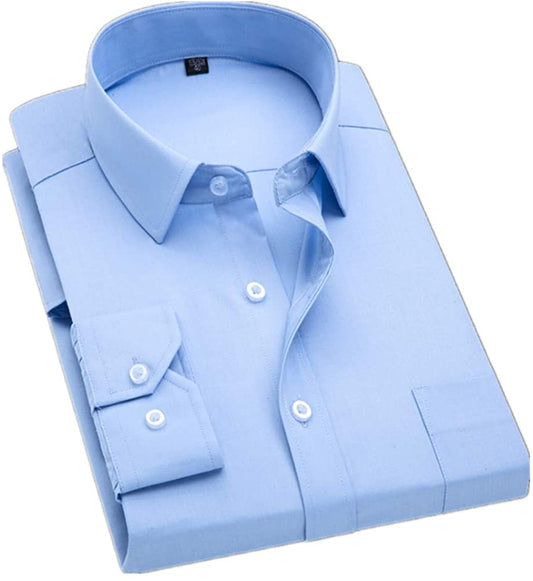Mens Long Sleeve Casual Dress Shirts Solid Plain Color