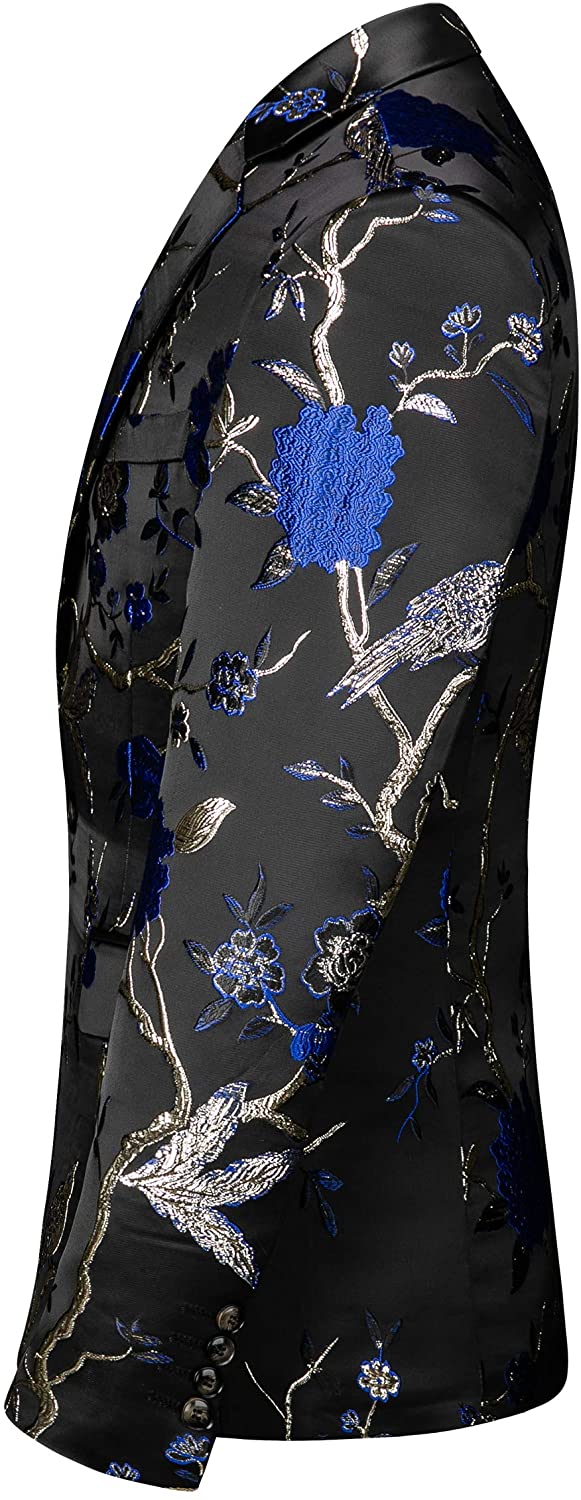 UNINUKOO Men's Elegent Floral Design Slim Fit Casual Blazer Prom Wedding Suit Top