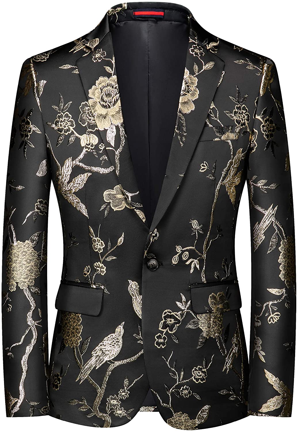 UNINUKOO Men's Elegent Floral Design Slim Fit Casual Blazer Prom Wedding Suit Top