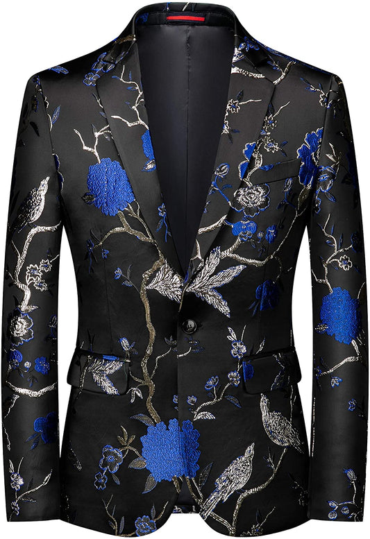 Men's Elegent Floral Design Slim Fit Casual Blazer Prom Wedding Suit Top