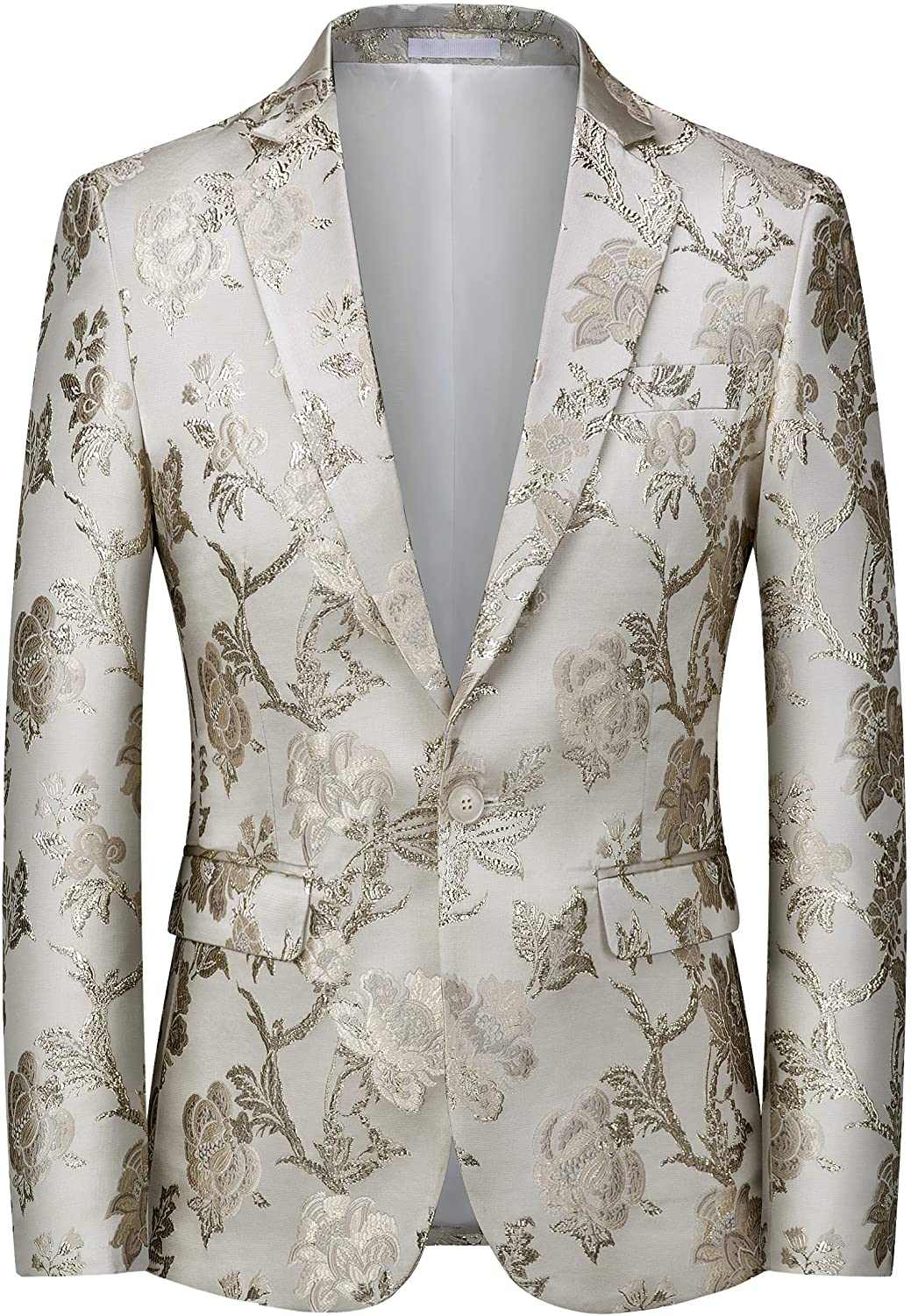 UNINUKOO Men's Elegent Floral Design Slim Fit Casual Blazer Prom Wedding Suit Top