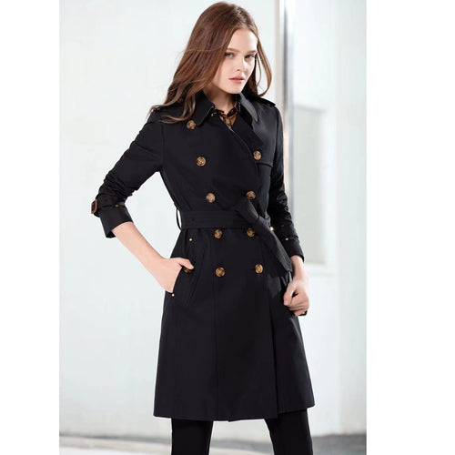 Women's Double-Breasted Trench Coat Classic Lapel Overcoat Slim Outerwear Coat with Belt