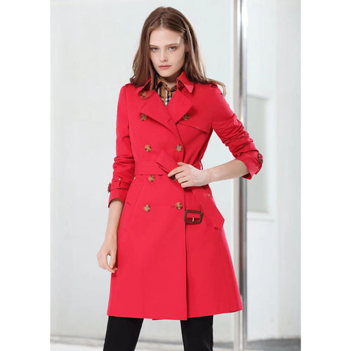 Women's Double-Breasted Trench Coat Classic Lapel Overcoat Slim Outerwear Coat with Belt